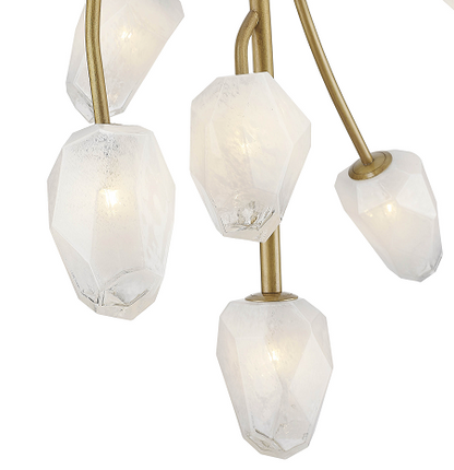 Gold Branch Chandelier with White Glass Shades
