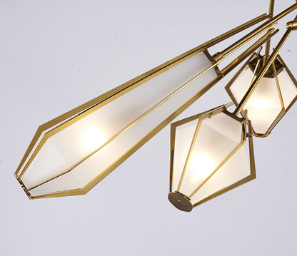 Gold Metal Chandelier with White Frosted Shades