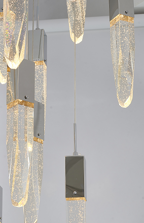 Flushed Chrome Frame Chandelier with Clear Bubble Hanging Crystal Pendants