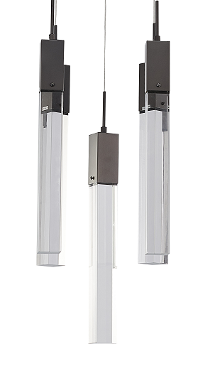 Flushed Black Gun Metal Frame Chandelier with Hanging Clear Block Crystal Pendants