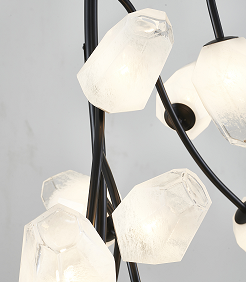 Black Branch Chandelier with White Glass Shades