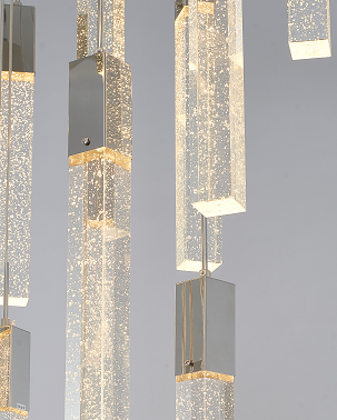 Flushed Matte Black Frame Chandelier with Hanging Clear Bubble Block Crystals