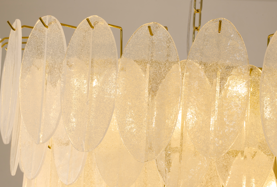 Brass Chandelier with Frosted Glass Shades
