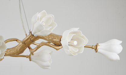 Gold Branch Chandelier With White Ceramic Flower Shades
