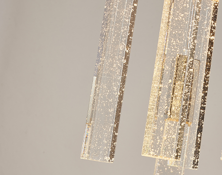 Flushed Black Gun Metal Frame Chandelier with Hanging Clear Bubble Block Crystals