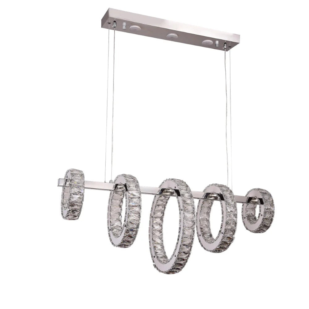 Five-Ring Chrome Crystal LED Chandelier