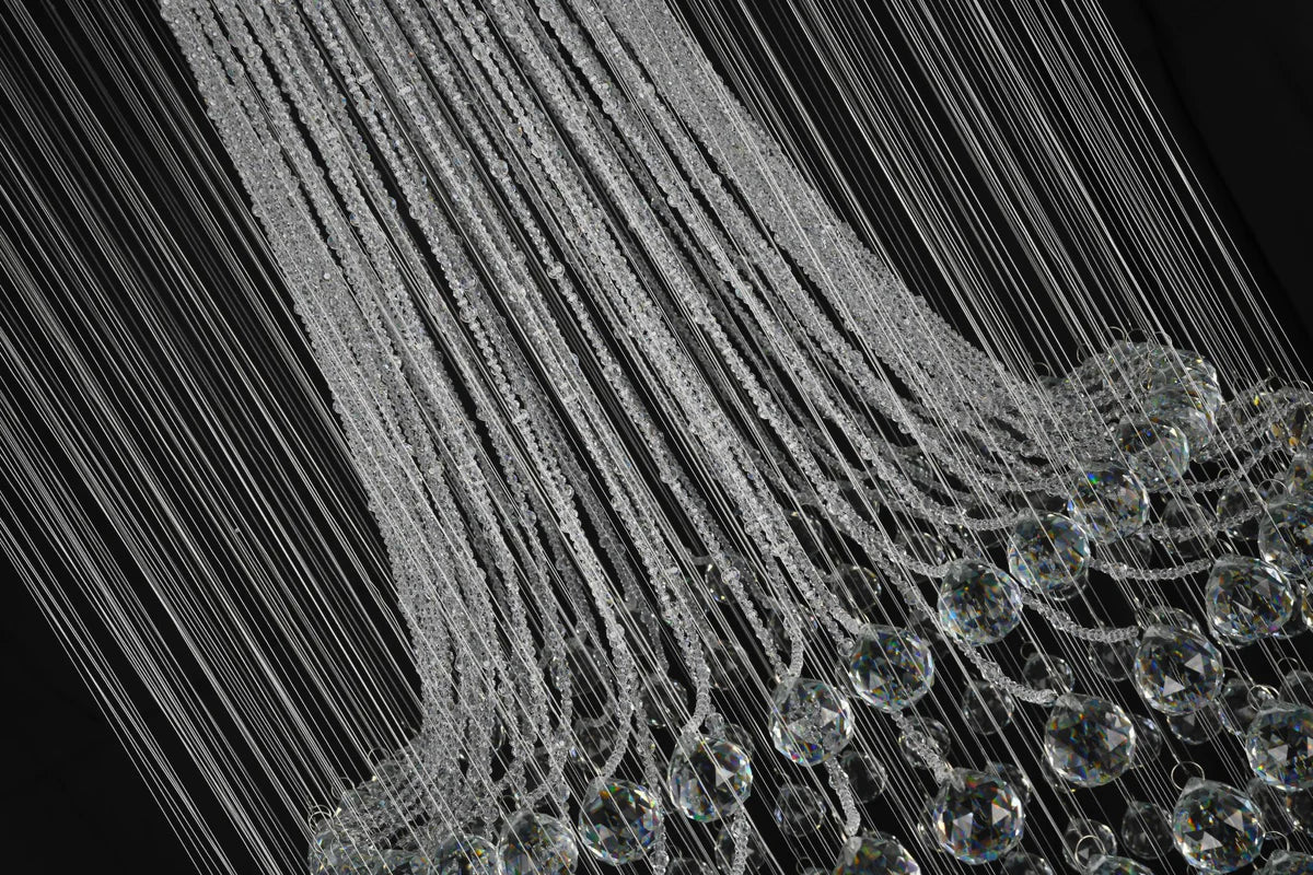 Chrome Flushed Chandelier with Clear Hanging Crystals and Beads