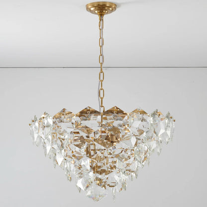 Gold Chandelier with Adjustable Steel Frame & Stunning Clear Hanging Crystals