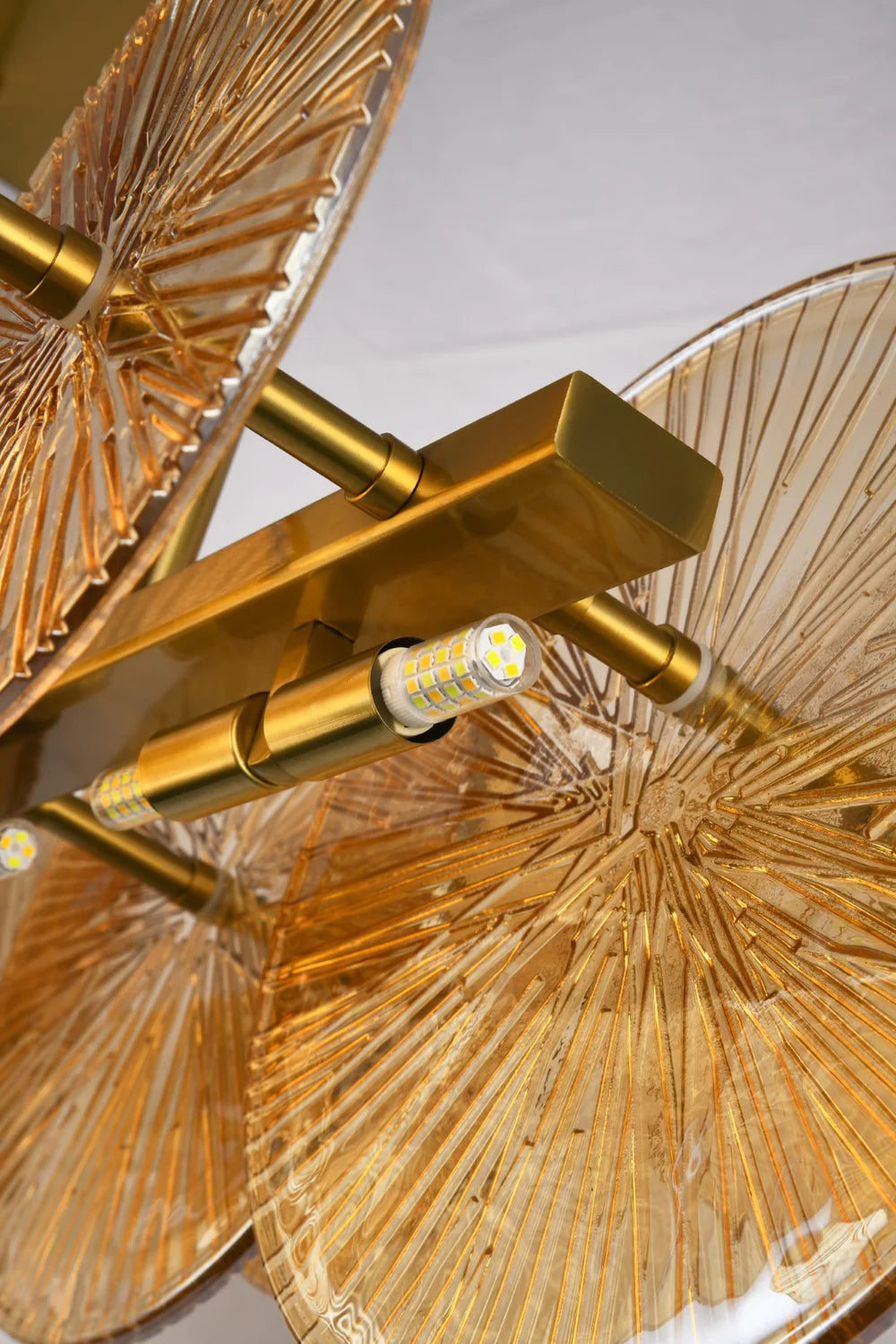 Brass Frame Chandelier With Clear Amber Petal Glass Shades