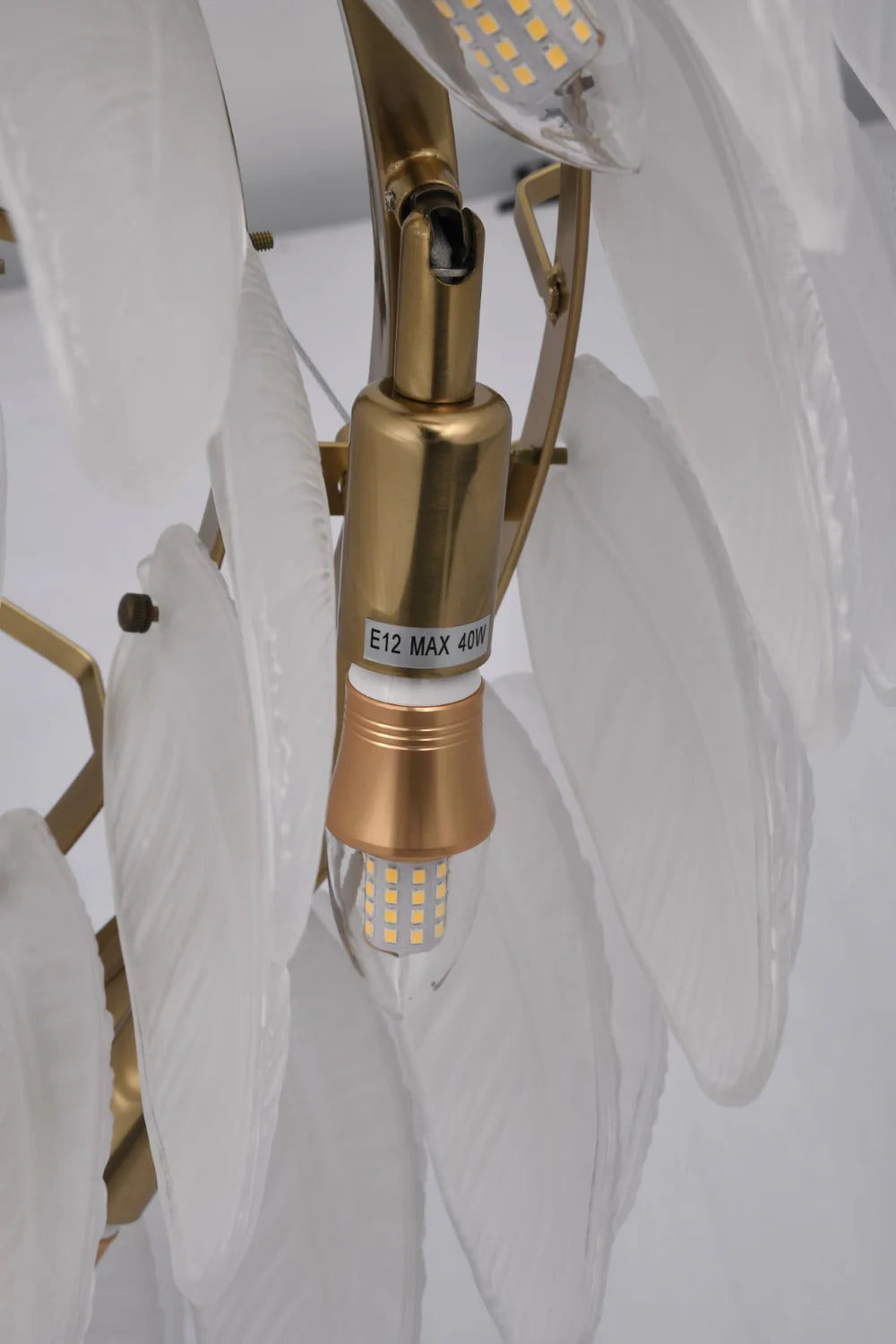 Exquisite Brass Chandelier with Frosted Glass Leaves