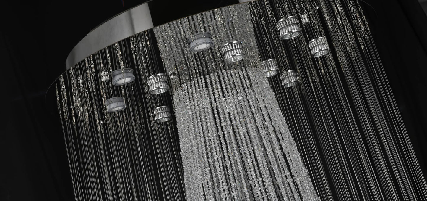 Chrome Flushed Chandelier with Clear Hanging Crystals and Beads