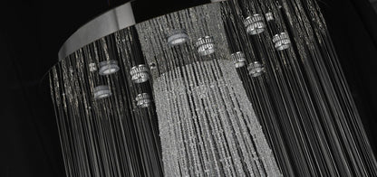 Chrome Flushed Chandelier with Clear Hanging Crystals and Beads