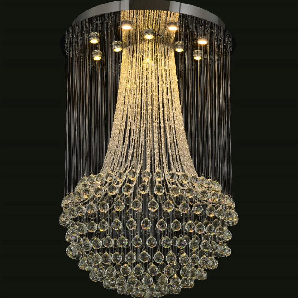 Chrome Flushed Chandelier with Clear Hanging Crystals and Beads