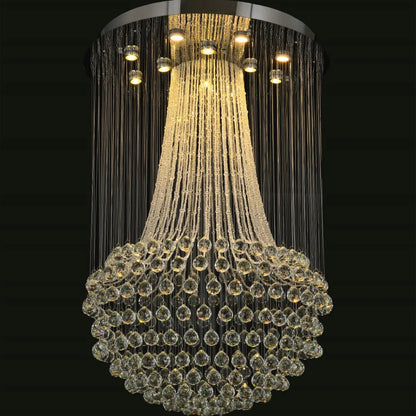 Chrome Flushed Chandelier with Clear Hanging Crystals and Beads