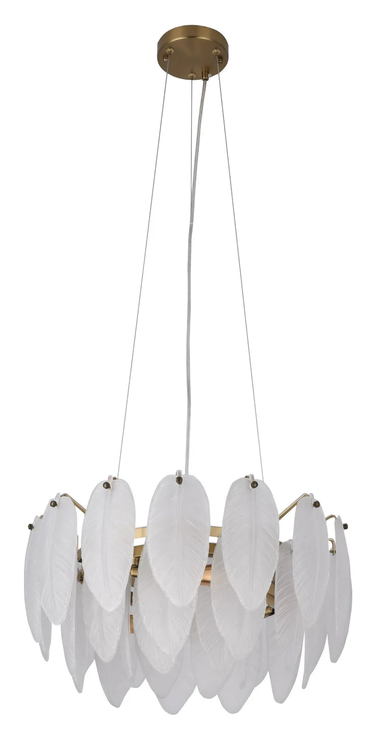 Exquisite Brass Chandelier with Frosted Glass Leaves