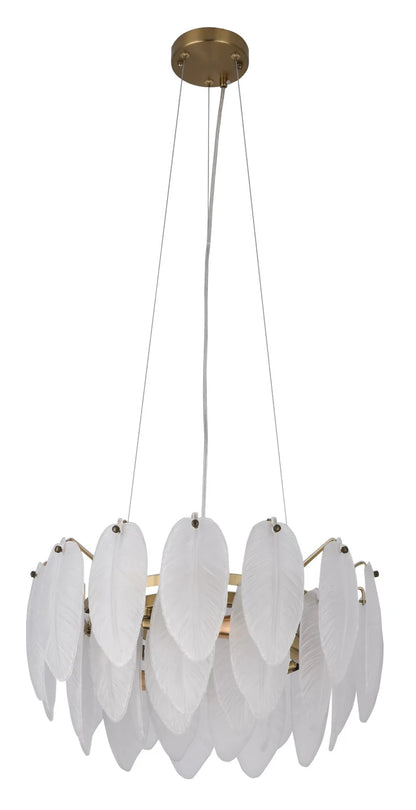 Exquisite Brass Chandelier with Frosted Glass Leaves