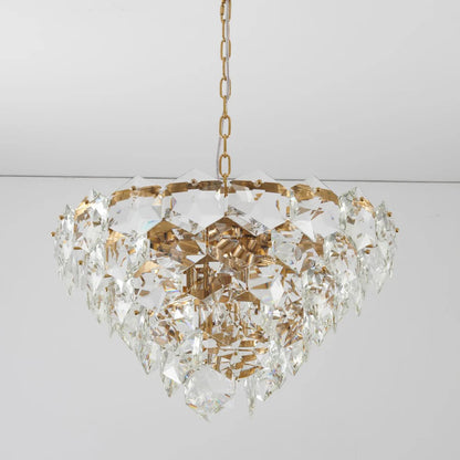 Gold Chandelier with Adjustable Steel Frame & Stunning Clear Hanging Crystals