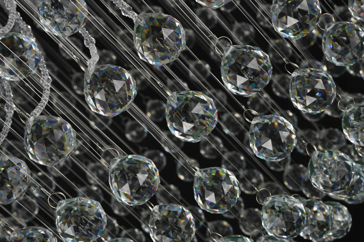 Chrome Flushed Chandelier with Clear Hanging Crystals and Beads