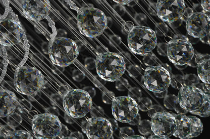 Chrome Flushed Chandelier with Clear Hanging Crystals and Beads