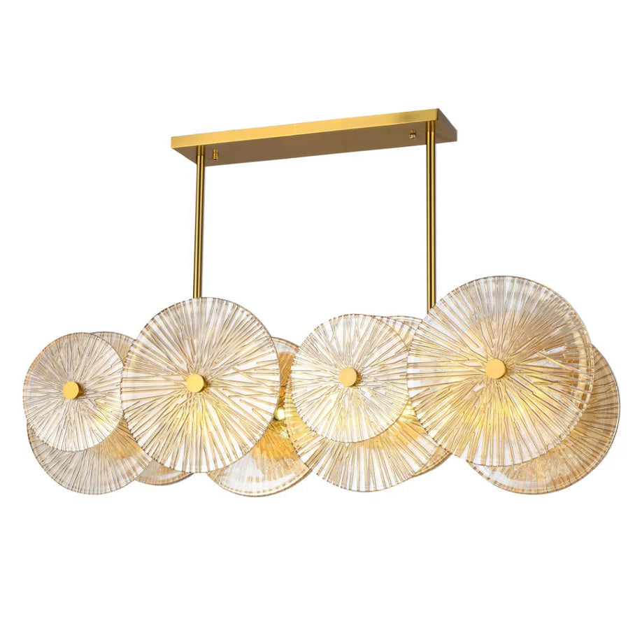 Brass Frame Chandelier With Clear Amber Petal Glass Shades