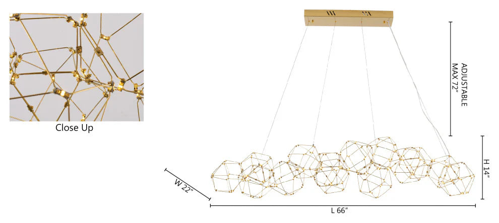 Gold LED Star Net Chandelier with Gold Hardware