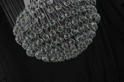 Chrome Flushed Chandelier with Clear Hanging Crystals and Beads