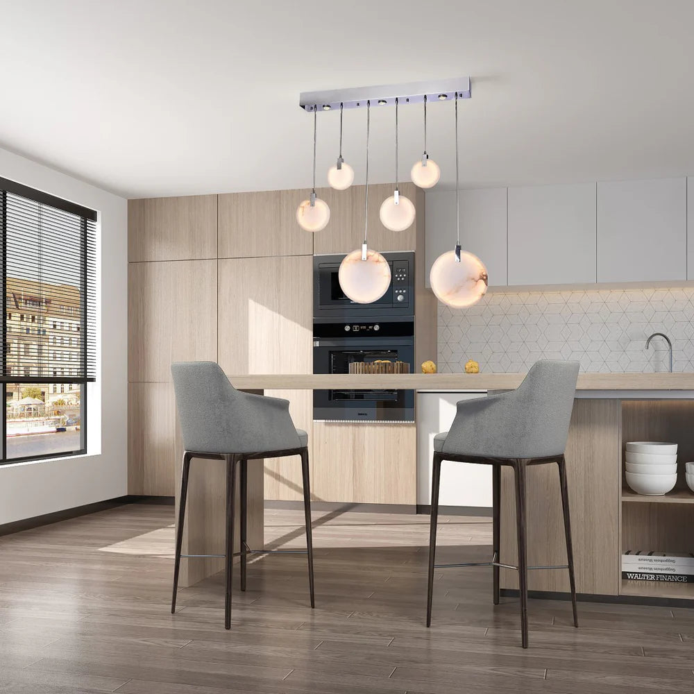 Chrome LED Chandelier With Spanish Marble Accents