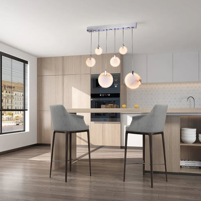 Chrome LED Chandelier With Spanish Marble Accents