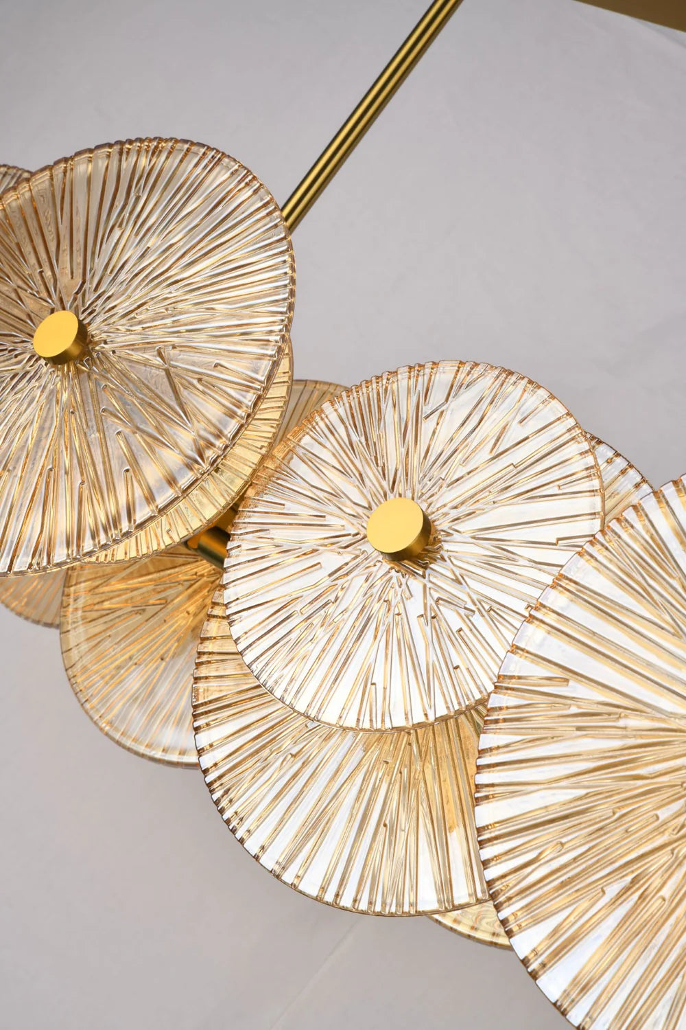 Brass Frame Chandelier With Clear Amber Petal Glass Shades