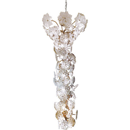 Antique Bronze Branch Chandelier with Hand-Blown Glass Flowers