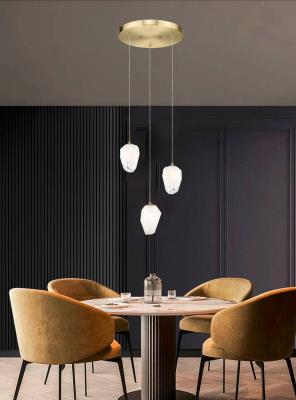 Round Gold Frame Chandelier with White Glass Hanging Pendants