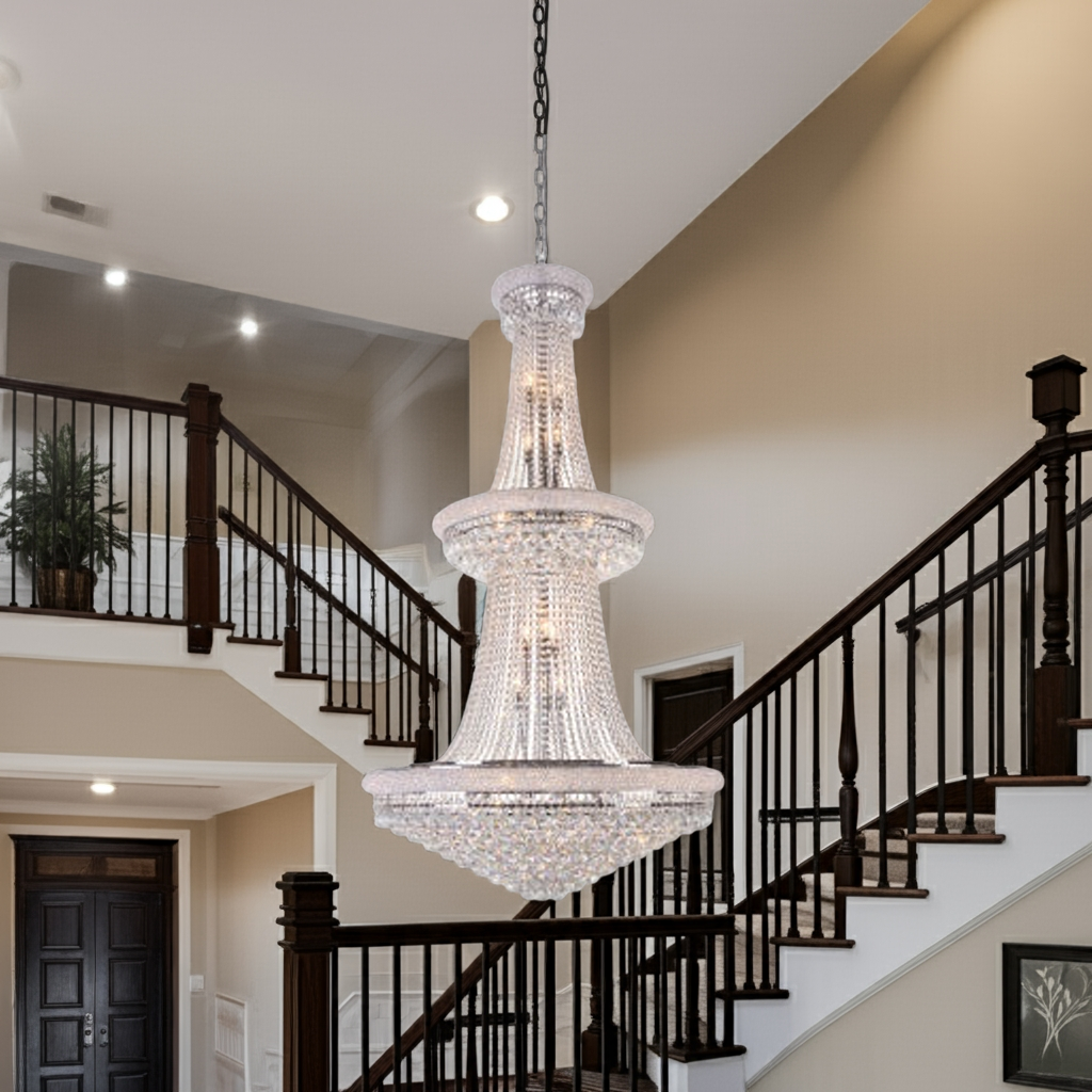 3 Tier Clear Crystal Chandelier with Crystal Balls & Beaded Border Frames