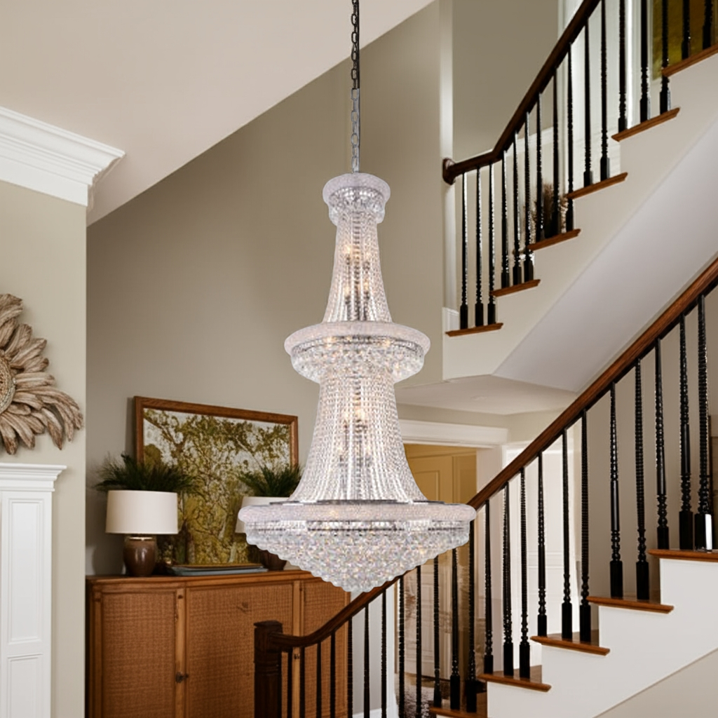 3 Tier Clear Crystal Chandelier with Crystal Balls & Beaded Border Frames